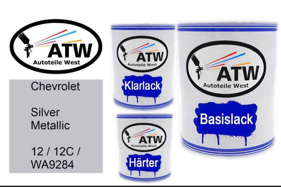 Chevrolet, Silver Metallic, 12 / 12C / WA9284: 1L Lackdose + 1L Klarlack + 500ml Härter - Set, von ATW Autoteile West.
